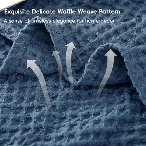 Phf Ultra Soft Waffle Weave Throw Blanket 50'X 60'- Washed Lightweight Breathable Breathable Cozy Woven Blanket - Great For Couch Bed Sofa Home Car - Navy Blue