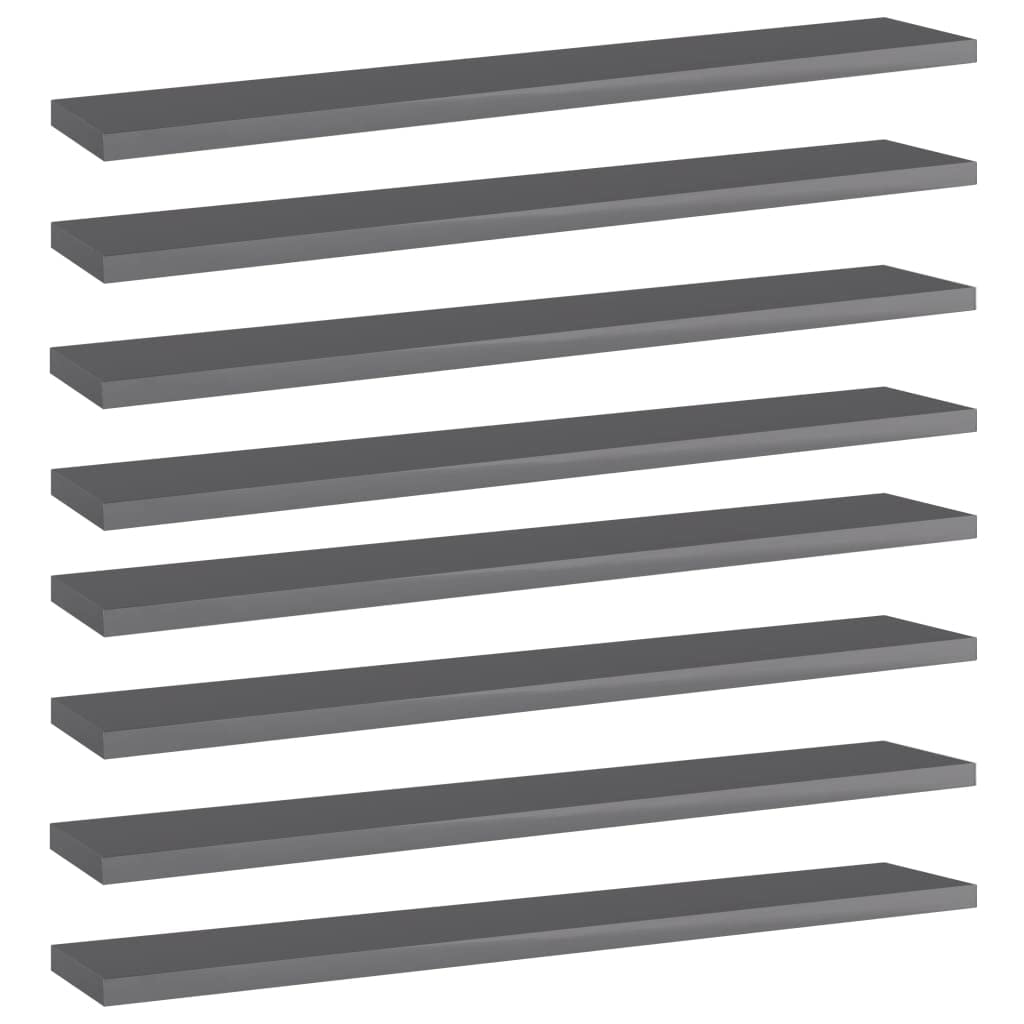 vidaXL - Set of 8 Engineered Wood Bookshelf Boards - High Gloss Gray Finish - Modern Style Decor - Durable and Easy-to-Clean Replacement Shelves.