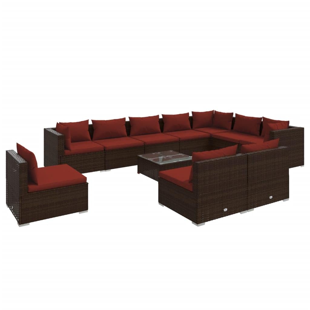 vidaXL 11-Piece Outdoor Lounge Set - Family-Friendly Patio Furniture Set with Water-Resistant Cushions & Trendy Brown PE Rattan Material - Comes with Table, Corner Sofas & Middle Sofas