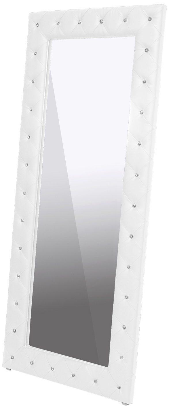 Baxton Studio Stella Crystal Tufted Modern Floor Mirror, White