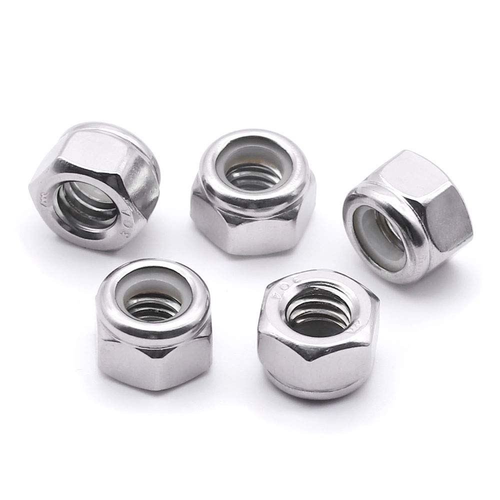 38-16 Nylon Insert Hex Lock Nuts Stainless Locknuts, Hex Drive, Bright Finish, 304 Stainless Steel 18-8 Ss, Coarse Thread, 50 Of