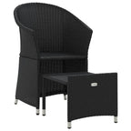 vidaXL Black Patio Lounge Set with Cushions - Durable Poly Rattan Chair and Stool Set - Weather Resistant Outdoor Furniture for Garden/Terrace - Easy Assembly