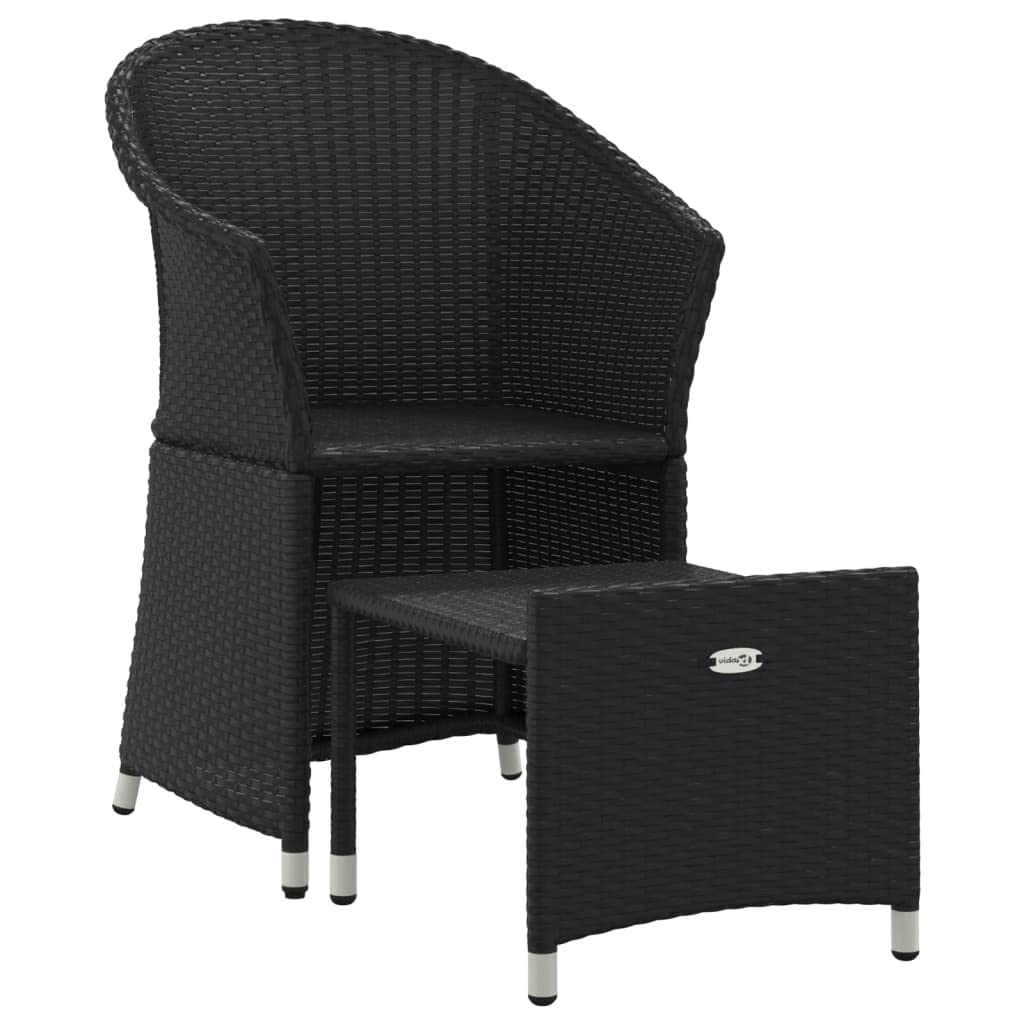 vidaXL Black Patio Lounge Set with Cushions - Durable Poly Rattan Chair and Stool Set - Weather Resistant Outdoor Furniture for Garden/Terrace - Easy Assembly
