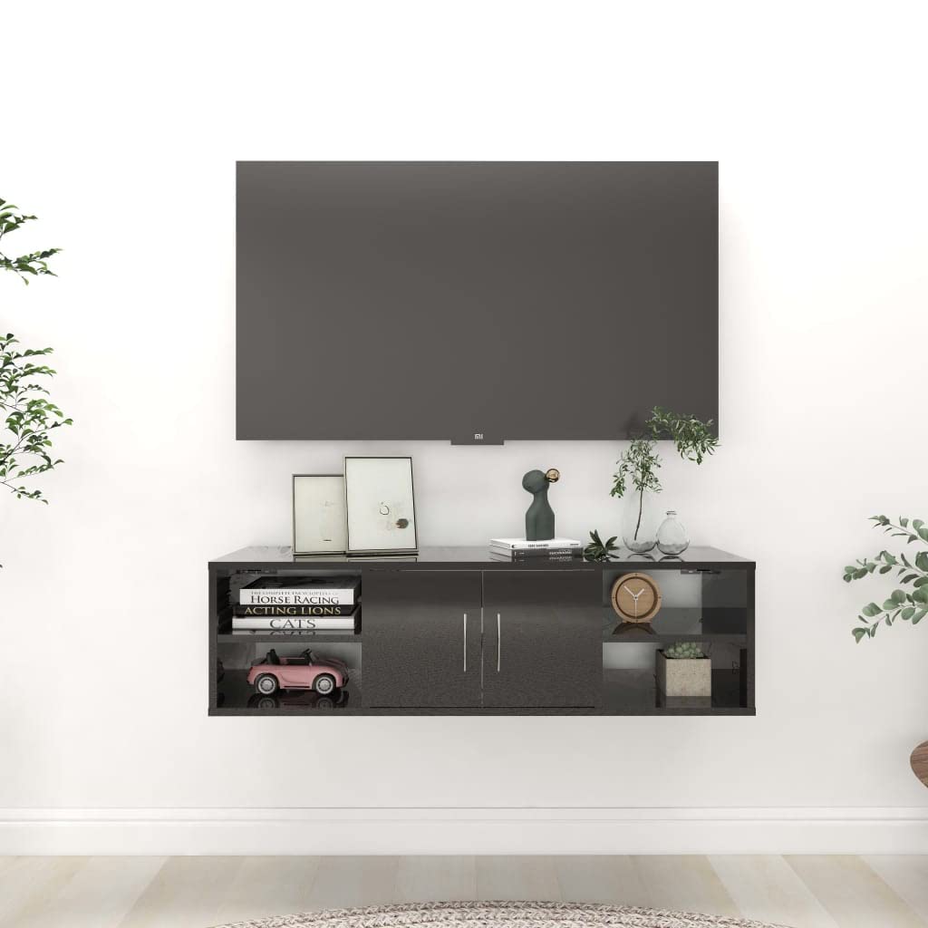 vidaXL Wall Shelf High Gloss Black 40.2&quot;x12&quot;x11.4&quot; Chipboard