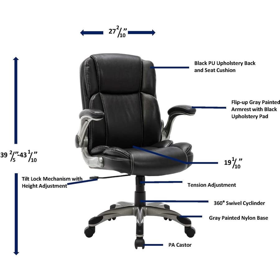 Lorell LYS Soho Flip Armrest Mid-Back Leather Chair