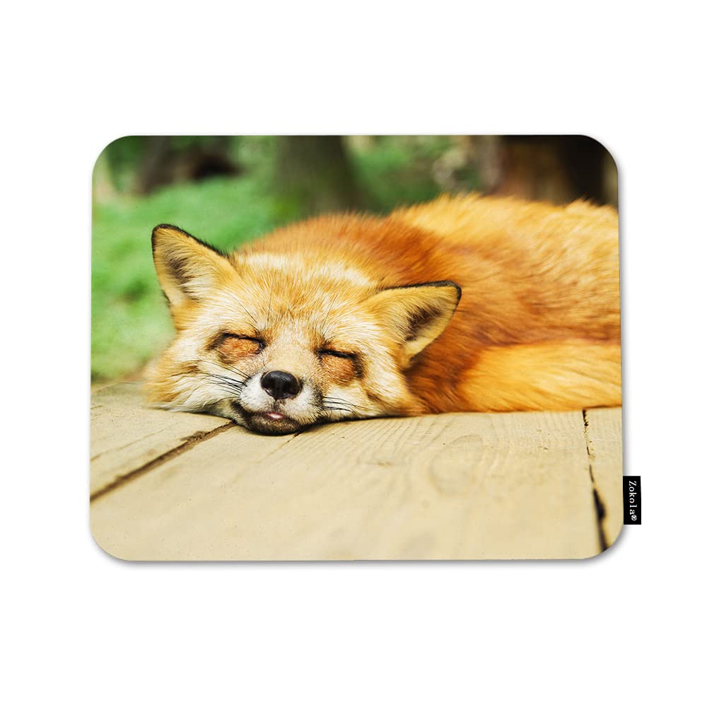 Beabes Red Fox Comfortable Mouse Pads Jungle Animal Fox Sleeping On Wooden Plank Non-Slip Rubber Base Mouse Mats For Computers L