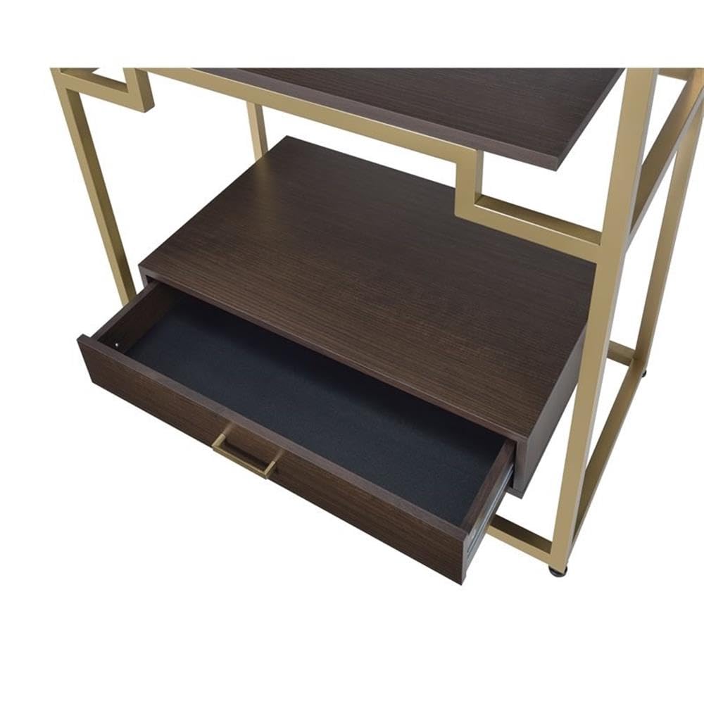 Acme Yumia Wooden Tiers Etagere Bookshelf in Gold and Clear Glass