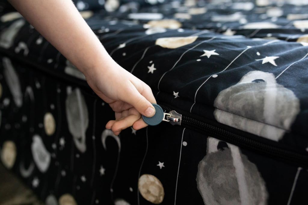 Beddy's Twin Zipper Bedding Set - Outer Space Theme - Black Polyester - Includes Pillowcase & Sham