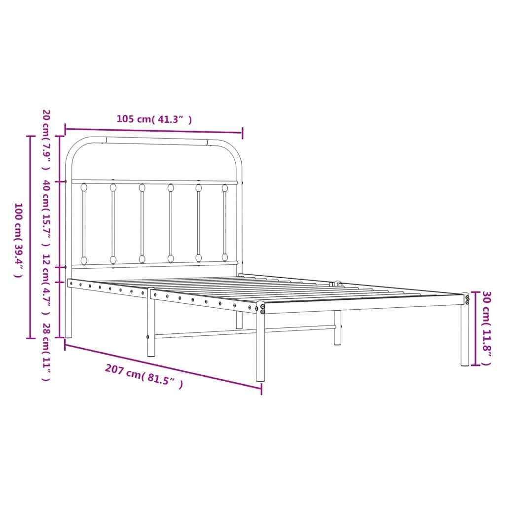 vidaXL 12 Inch Twin XL Metal Bed Frame with Headboard, No Box Spring Needed, Noise Free Platform Bed Frame with Steel Slats, Easy Assembly, Under Bed Storage, Minimalist, White