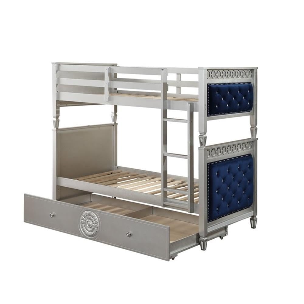 Acme Varian Twin Over Twin Wooden Bunk Bed in Blue and Silver