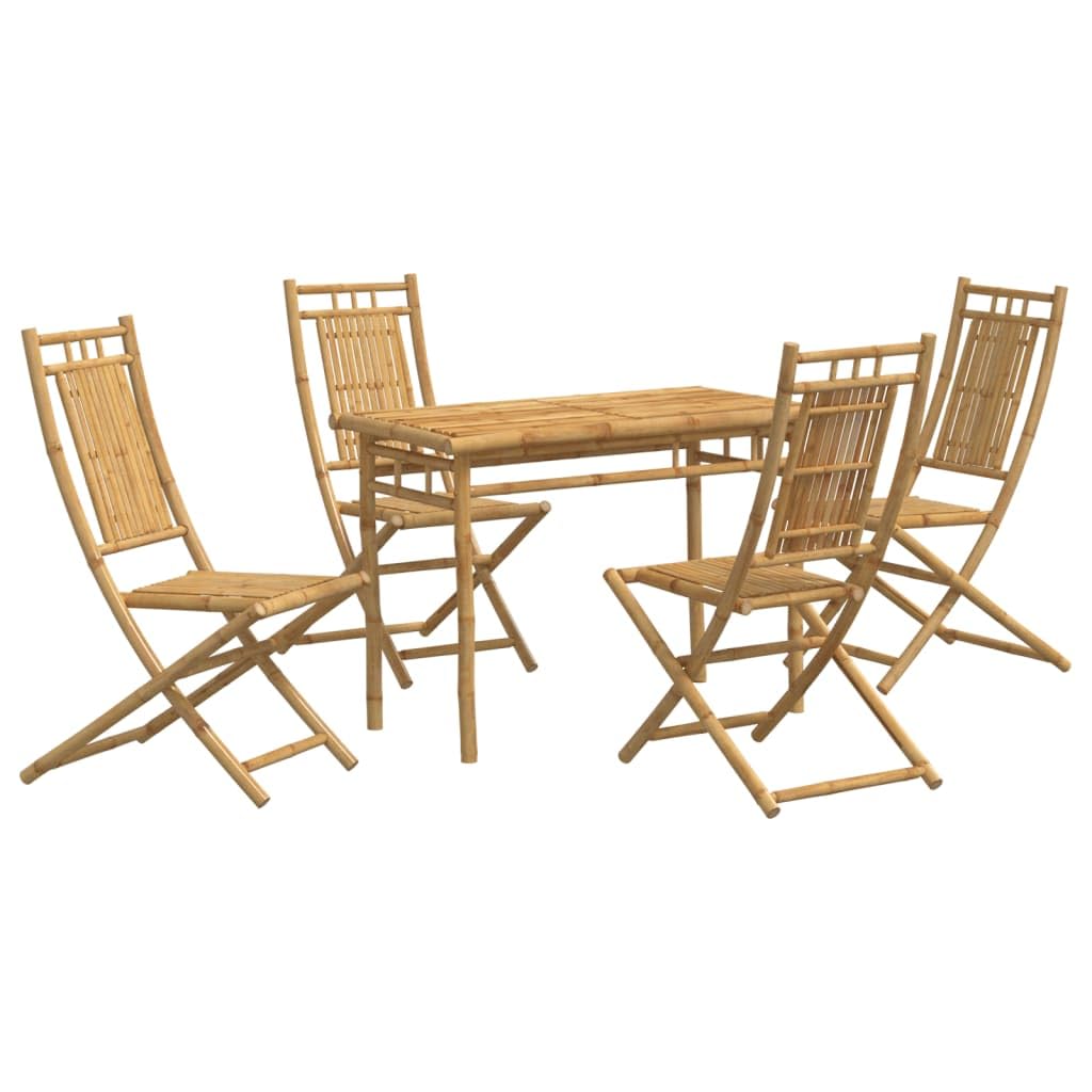 vidaXL Patio Dining Set - 5 Piece Bamboo Garden Outdoor Furniture with Folding Chairs and Table for Patio, Garden, or Deck