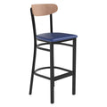 Flash Furniture Wright Commercial Barstool - Natural Birch Finish Wood Boomerang Back - Blue Vinyl Seat - 500 Lb. Capacity Black Steel Frame - Integrated Footrest