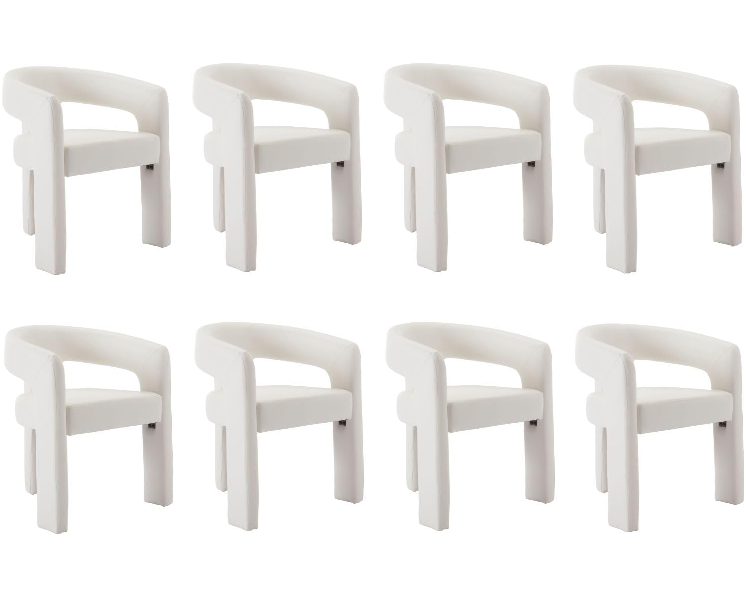 Rivova Modern Barrel Dining Chairs Set Of 8, Pu Leather Upholstered Accent Side Chair With Arms Comfy Makeup Vanity Chairs, Dini