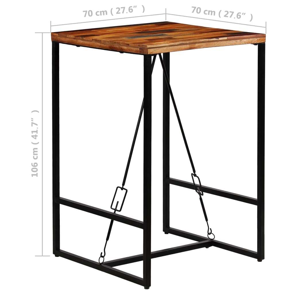 vidaXL Square Bar Table, Industrial-Style with Steel Legs, Constructed from Solid Reclaimed Wood - 27.6"x27.6"x41.7", Suitable for Kitchens, Bars, Cafes, and Dining Rooms
