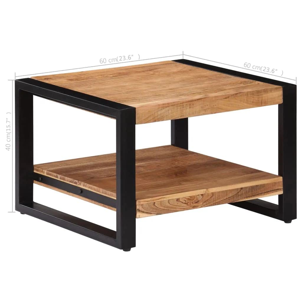 vidaXL Industrial Design Square Acacia Wood Coffee Table with Iron Frame and Compartment - Handmade Living Room Furniture