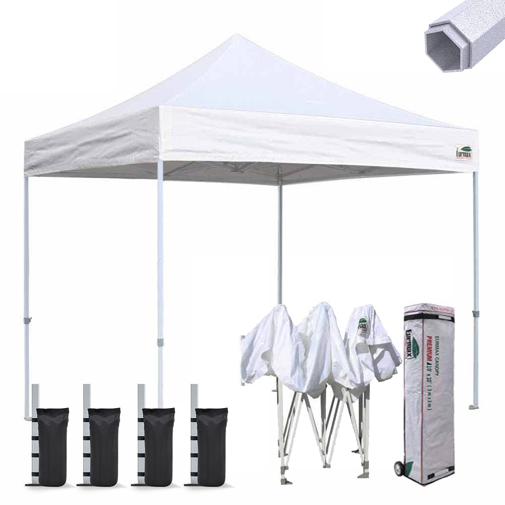 Eurmax Usa Premium 10'X10' Pop-Up Canopy Tent Commercial Instant Canopies Shelter With Heavy Duty Wheeled Carry Bag Bonus 4 Sand