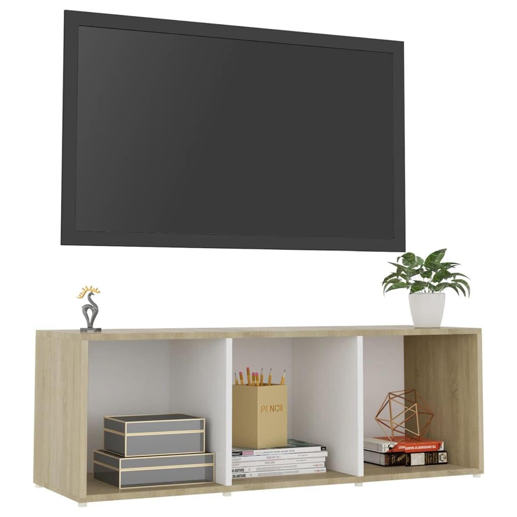 vidaXL TV Cabinet White and Sonoma Oak 42.1&quot;x13.8&quot;x14.6&quot; Chipboard