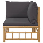 vidaXL Bamboo Patio Corner Sofa with Dark Gray Cushions - Modular Outdoor Lounge Set with Waterproof Protection and Comfortable Cushions - Natural Finish