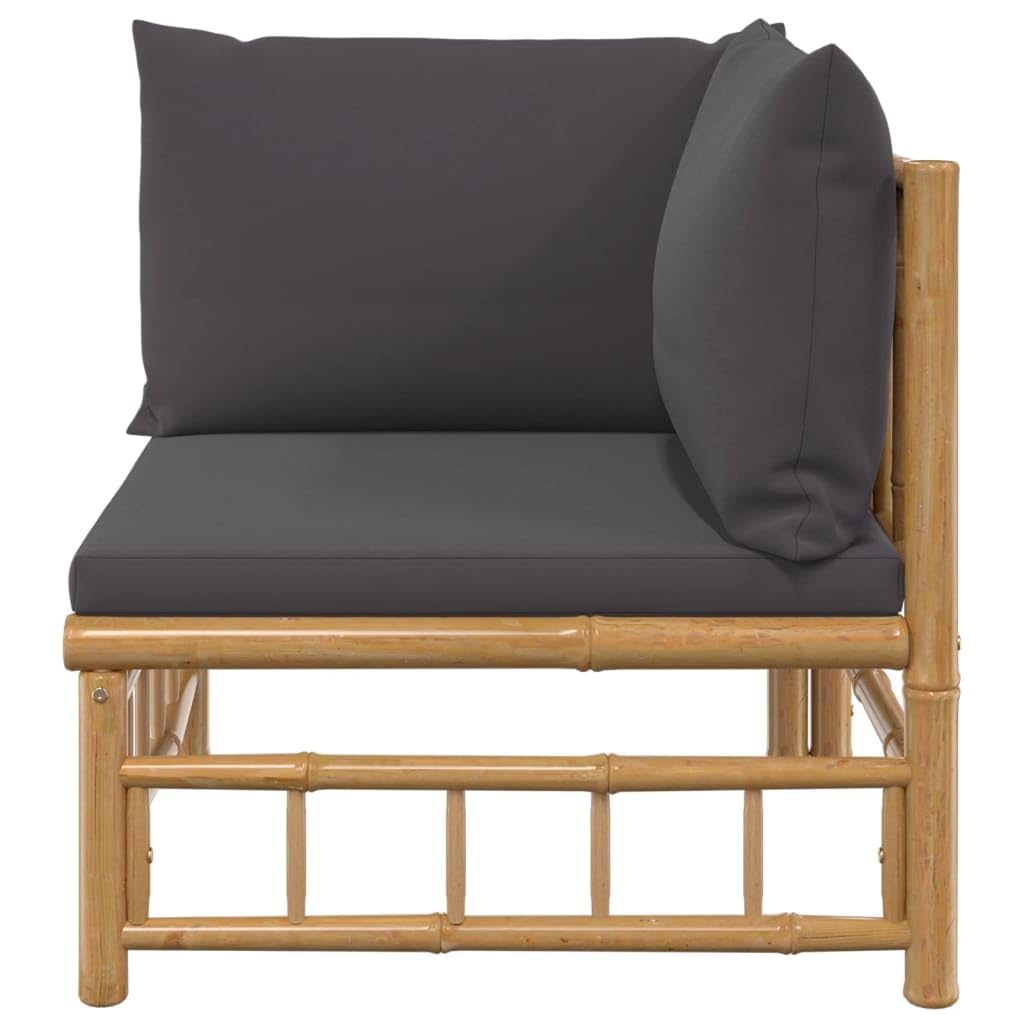 vidaXL Bamboo Patio Corner Sofa with Dark Gray Cushions - Modular Outdoor Lounge Set with Waterproof Protection and Comfortable Cushions - Natural Finish
