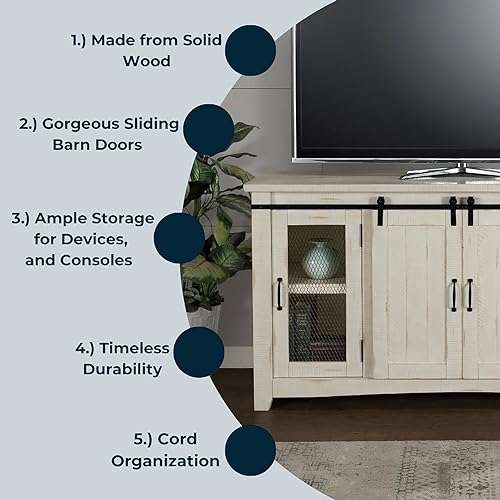 Martin Svensson Home Rustic 65” Solid Wood Tv Stand With Storage, All Antique White