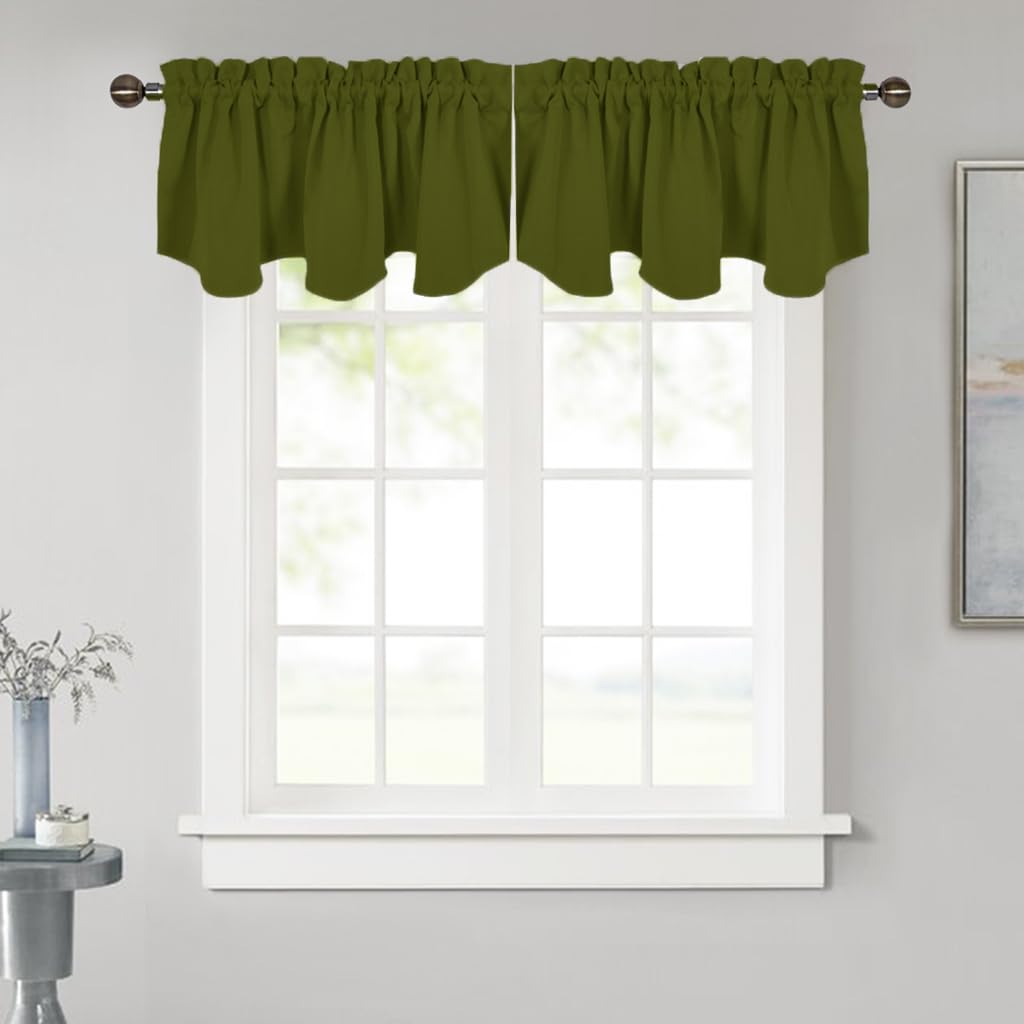 Nicetown Small Window Curtain Valance - Farmhouse 52 Inches By 18 Inches Thermal Insulated Scalloped Rod Pocket Valance For Boy