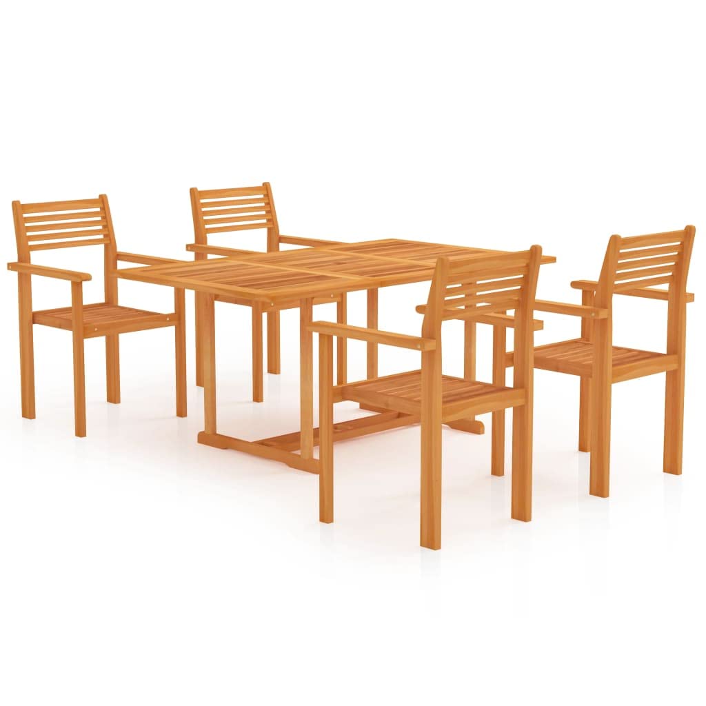 vidaXL 5-Piece Garden Dining Set – Solid Teak Hardwood Patio Furniture Set with Rectangular Table and 4 Stackable Chairs – Ideal for Outdoor and Indoor Use