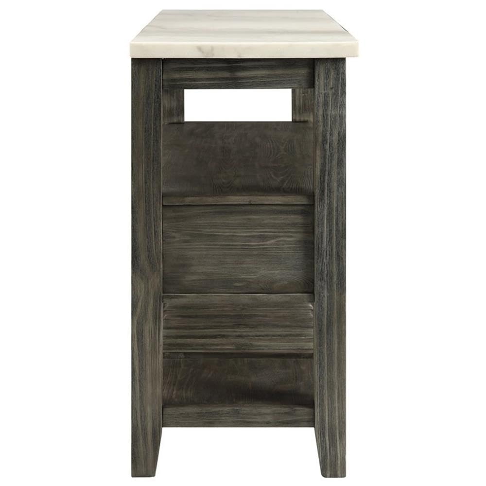 Acme Merel Marble Top Wine Rack Server in White and Gray Oak