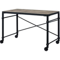 Acme Oklarth Wooden Top Writing Desk with Wheels in Rustic Oak and Black