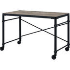Acme Oklarth Wooden Top Writing Desk with Wheels in Rustic Oak and Black
