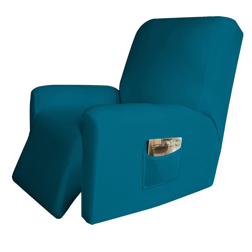 Easy-Going 4 Pieces Microfiber Stretch Recliner Slipcover - Spandex Soft Fitted Sofa Couch Cover, Washable Furniture Protector With Elastic Bottom For Kids, Pet(Recliner, Peacock Blue)