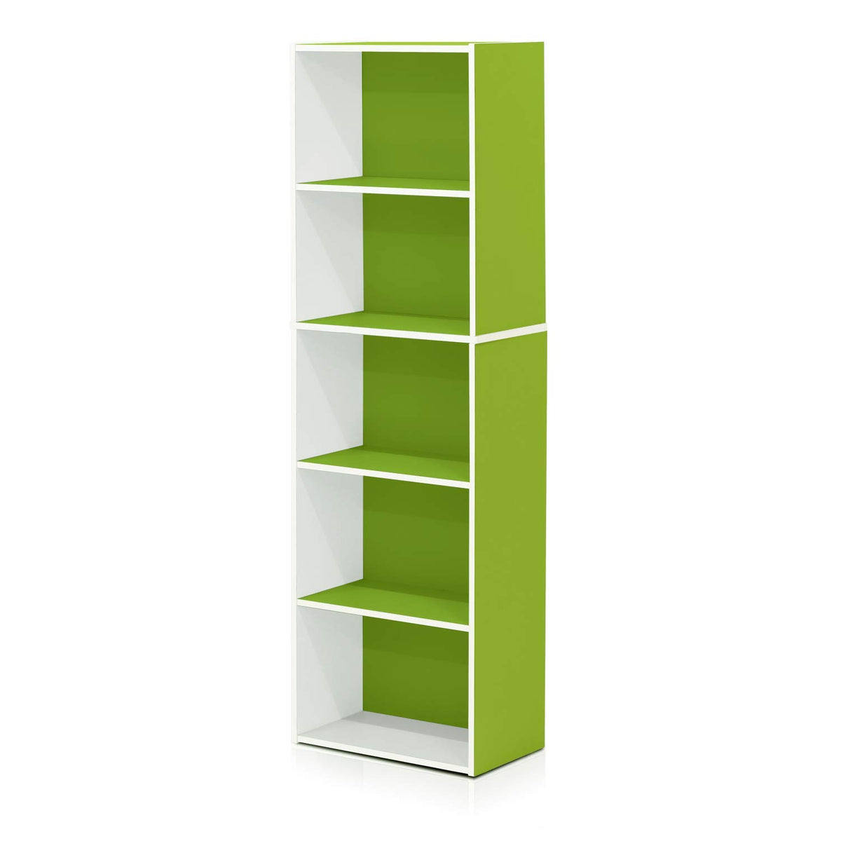 Furinno Luder Bookcase / Book / Storage , 5-Tier, White/Green