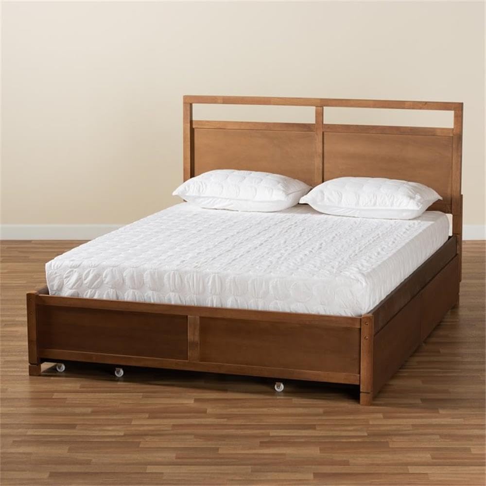 Baxton Studio Saffron Modern and Contemporary Walnut Brown Finished Wood King Size 4-Drawer Platform Storage Bed
