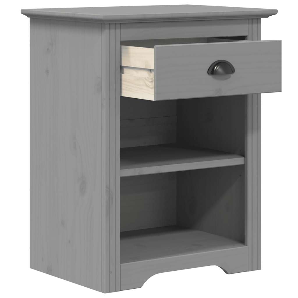 vidaXL BODO Bedside Cabinet in Gray - Timeless French Style Nightstand with Drawer and Open Compartments - Solid Pine Wood Construction - 20.9&quot;x15.2&quot;x26.4&quot;
