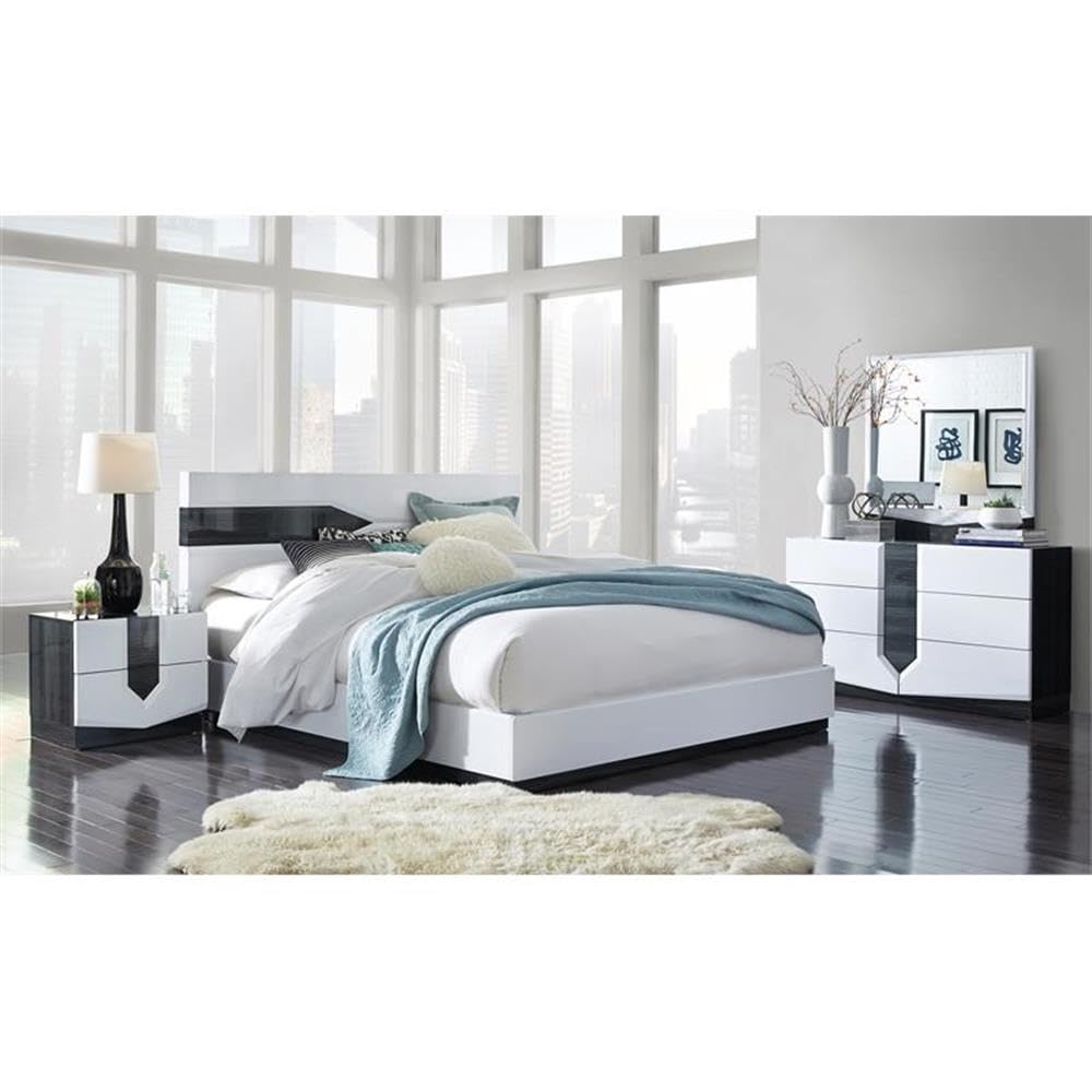 Global Furniture Hudson Bed, Queen, Zebra Grey And White