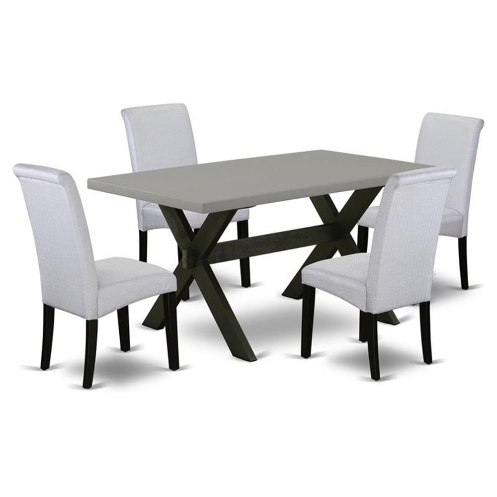 East West Furniture X696Ba105-5 5 Piece Dining Room Furniture Set Includes A Rectangle Dining Table With X-Legs And 4 Grey Linen Fabric Parsons Chairs, 36X60 Inch, Multi-Color