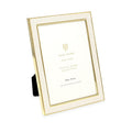 Isaac Jacobs 5x7 White Leather with Gold Metal (Vertical & Horizontal) Picture Frame, Shagreen Border w/Black Fabric Easel, Wall