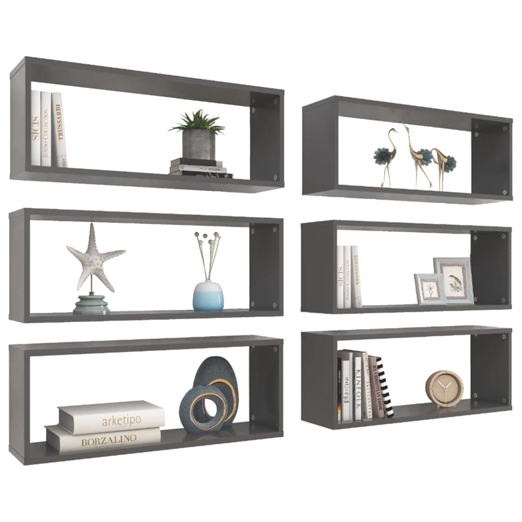 vidaXL Wall Cube Shelves 6 pcs Gray 23.6&quot;x5.9&quot;x9.1&quot; Engineered Wood