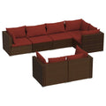 vidaXL - 7 Piece Patio Lounge Set with Cushions, Brown Poly Rattan - Sturdy, Lightweight, Weather-Resistant, Modular Design, Comfort Ensured
