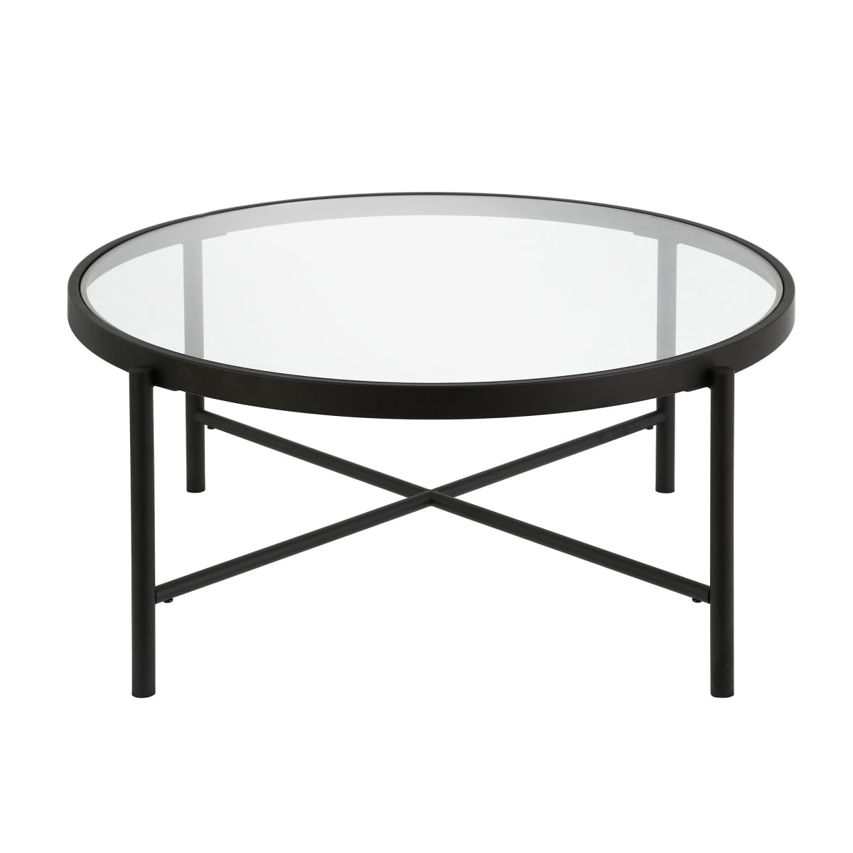 HomeRoots 520915 16 x 36 x 36 in. Black & Glass Round Coffee Table