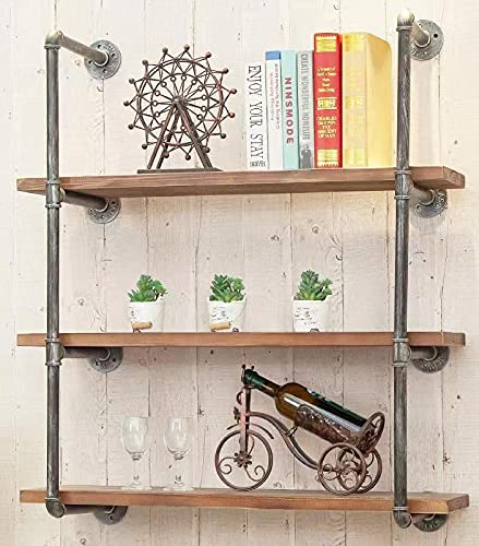 BIXIRAO Industrial Wall Mounted Iron Floating Pipe Shelves/Shelving/Racks/Storage/Bookcases/Brackets, DIY Open Bookshelves, Retr