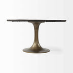 HomeRoots 54' Round Brown Solid Wood Top with Gold Metal Base Dining Table