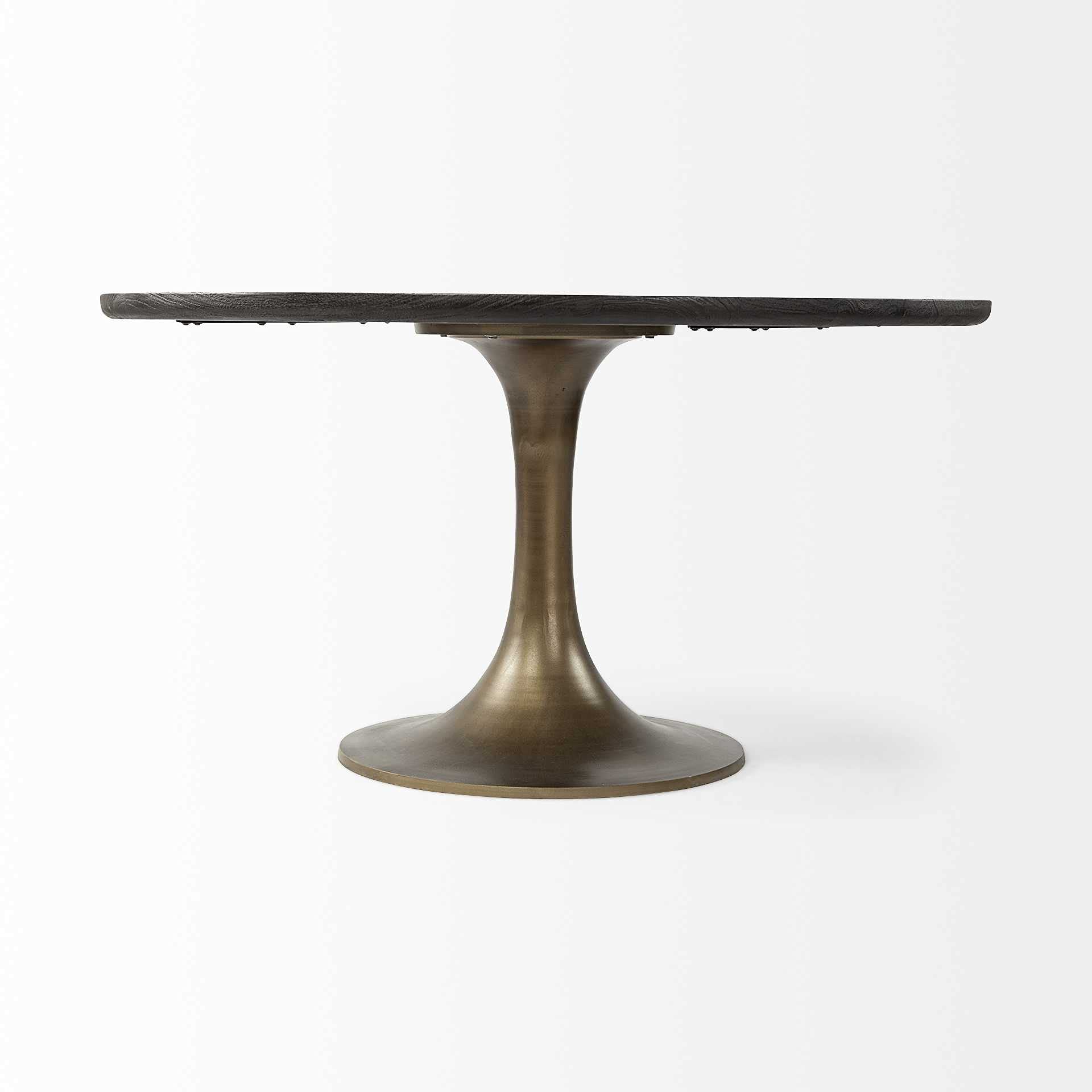 HomeRoots 54' Round Brown Solid Wood Top with Gold Metal Base Dining Table