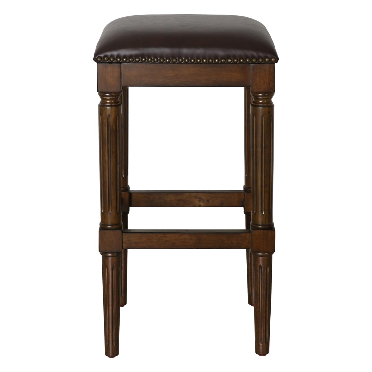 HomeRoots 534322 31 in. Brown & Dark Brown Solid Wood Backless Bar Height Bar Chair with Footrest