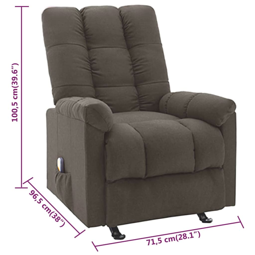 vidaXL Taupe Fabric Massage Recliner - Modern Design, Durable Plywood and Metal Construction, Compliant with California’s Proposition 65