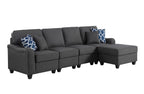 Lilola Home Leo Dark Gray Linen 5 Seater Sofa and Ottoman