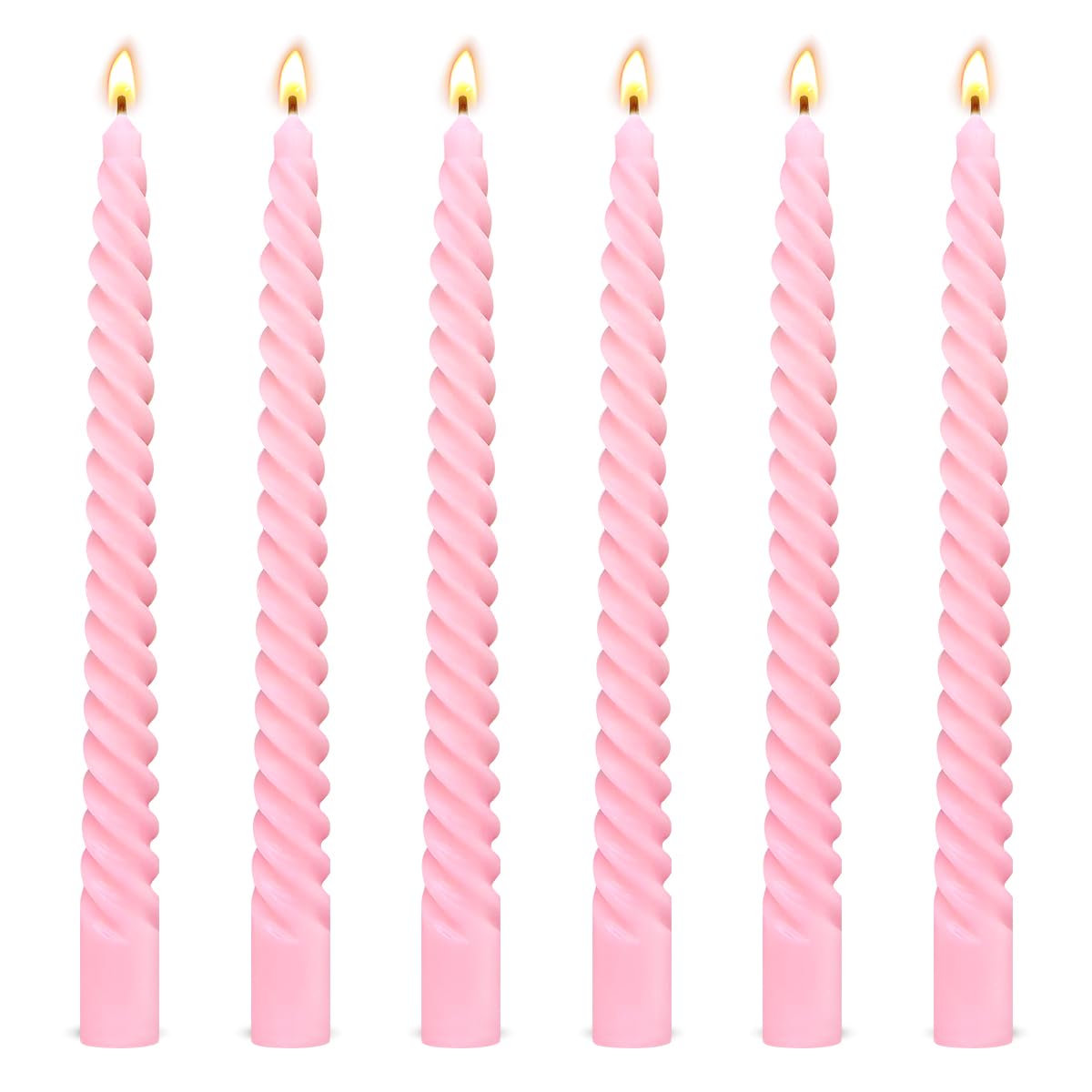 6 Pack 10 Inch Pink Spiral Taper Candles for Holiday Home Decoration, Unscented Dripless Twisted Candlesticks for Dinner Party W