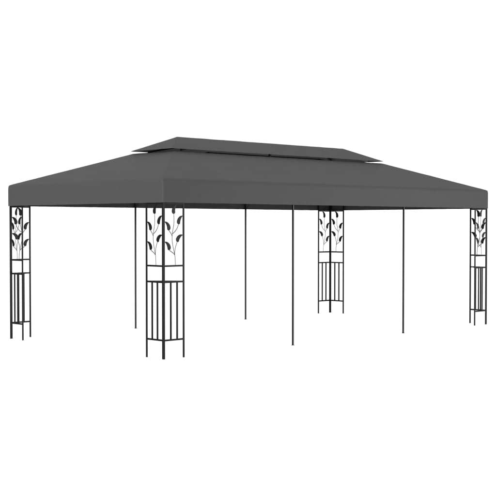 'vidaXL Ornate Floral Detailed Gazebo - Powder-Coated Steel Frame with Water and UV Resistant Polyester Canopy - Taupe and Black - Ideal for Outdoor Gatherings and Events