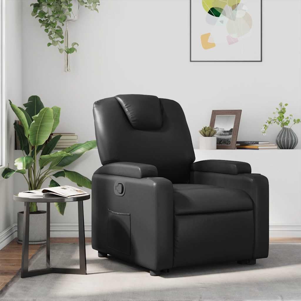vidaXL Black Faux Leather Recliner - Manual Reclining Function, Dual Cup Holders, 135-Degree Tilt, Padded Armchair for Living Room, Standard, 372389