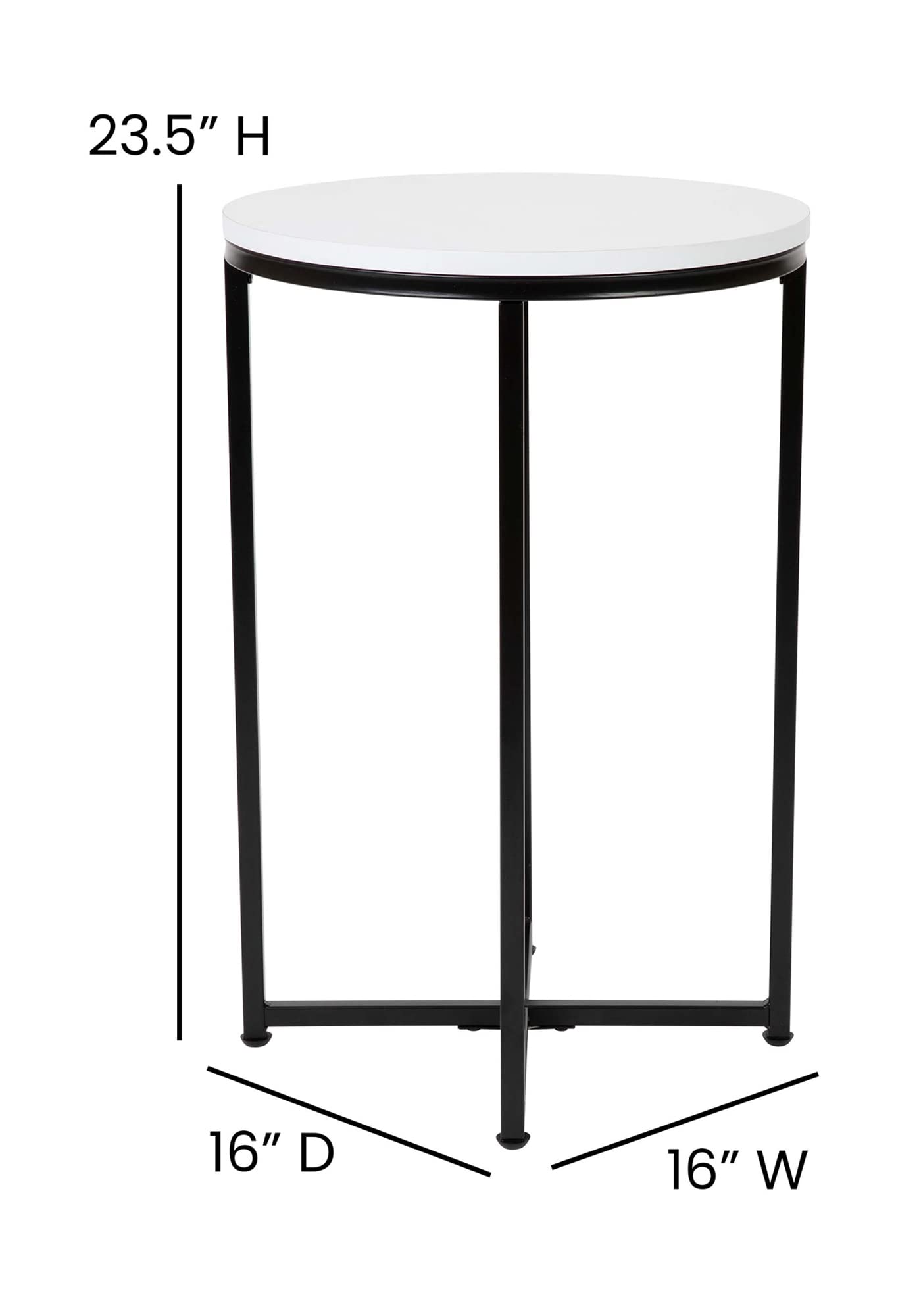 Flash Furniture Hampstead Collection End Table - Modern White Finish End Table - Crisscross Matte Black Frame