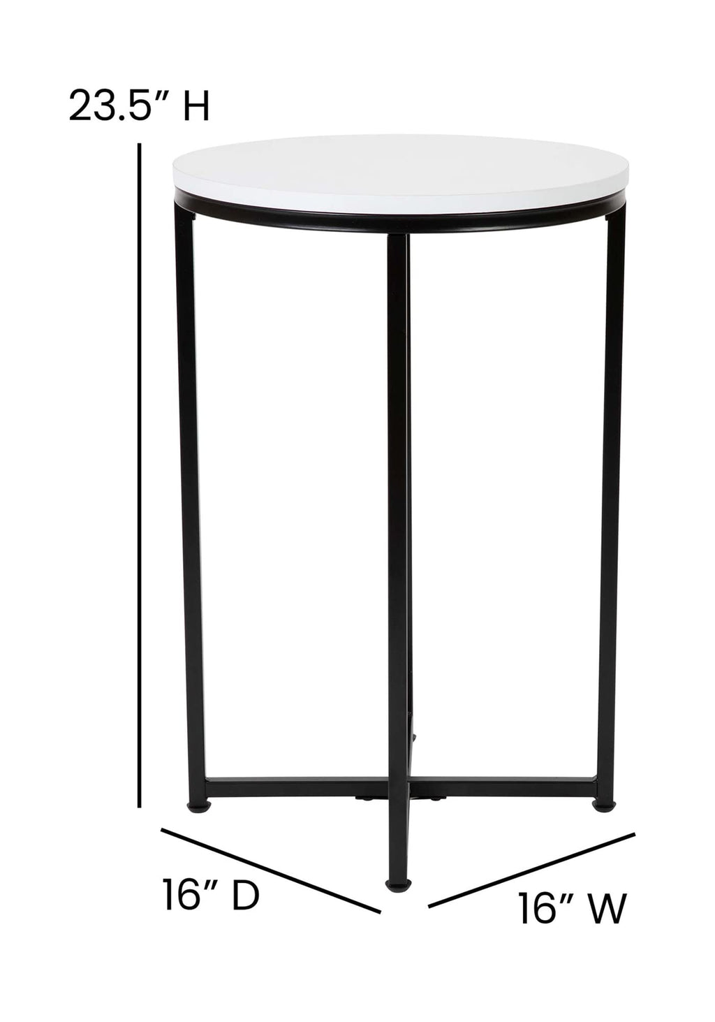 Flash Furniture Hampstead Collection End Table - Modern White Finish End Table - Crisscross Matte Black Frame